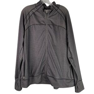 Gap Fit Jacket Women’s XXL Gray Black Striped Long Sleeve Zip Up Athletic